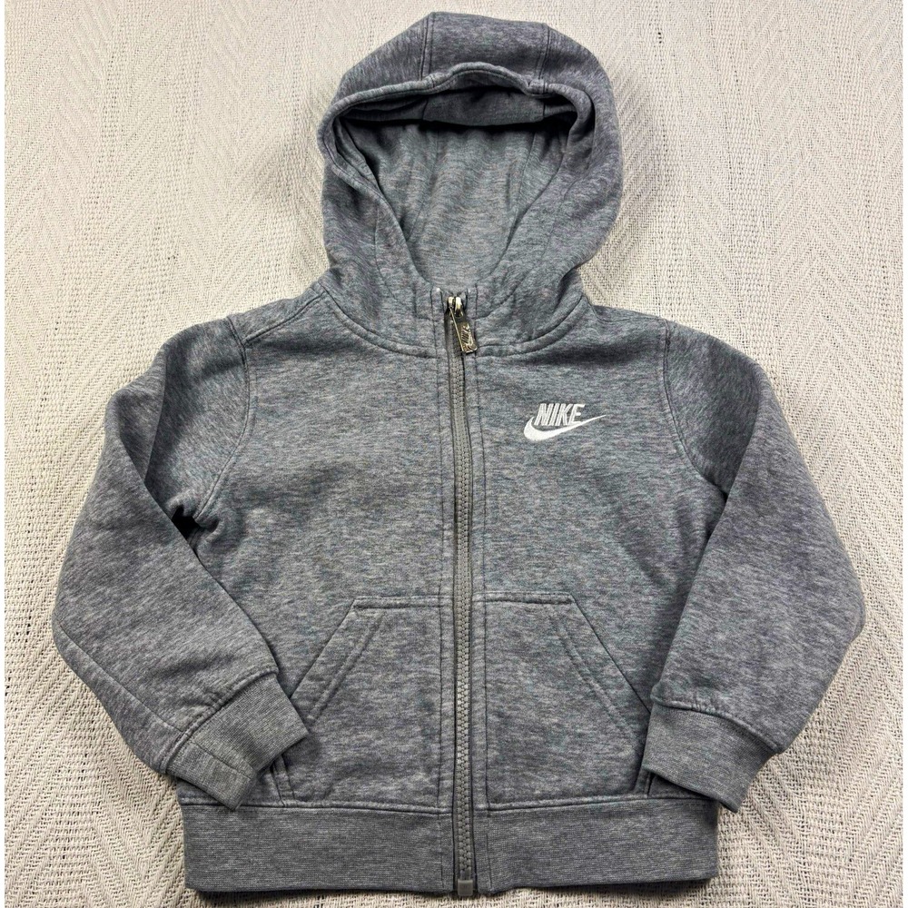 Nike Toddler Hooded Full Zip Fleece Jacket Gray 2T Logo Zip Up